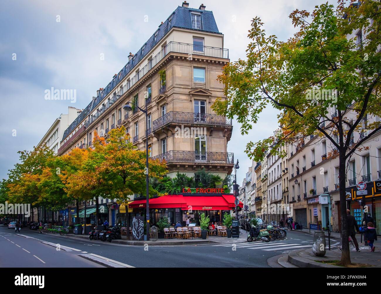 Paris, France, Fev 2020, view of "La Favorite"a restaurant` in the 4th district of the capital Stock Photo